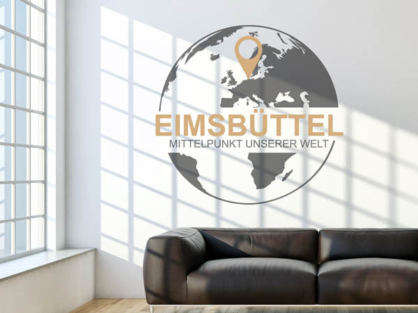 Wandtattoo Eimsbüttel - Mittelpunkt unserer Welt mit Pin im Globus