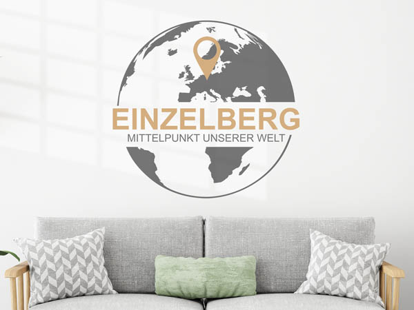 Wandtattoo Einzelberg - Mittelpunkt unserer Welt mit Pin im Globus