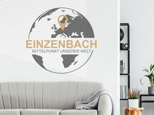 Wandtattoo Einzenbach - Mittelpunkt unserer Welt mit Pin im Globus
