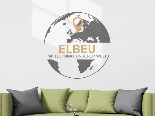 Wandtattoo Elbeu - Mittelpunkt unserer Welt mit Pin im Globus