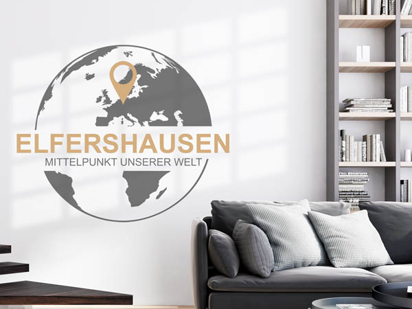 Wandtattoo Elfershausen - Mittelpunkt unserer Welt mit Pin im Globus