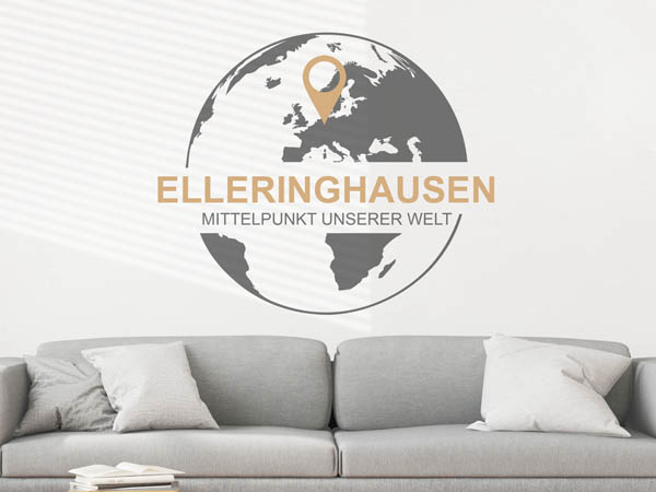 Wandtattoo Elleringhausen - Mittelpunkt unserer Welt mit Pin im Globus