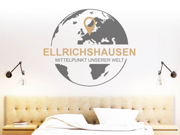 Wandtattoo Ellrichshausen - Mittelpunkt unserer Welt mit Pin im Globus