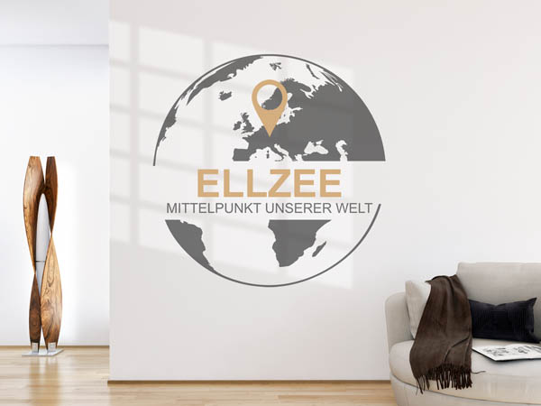 Wandtattoo Ellzee - Mittelpunkt unserer Welt mit Pin im Globus