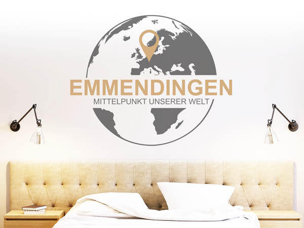 Wandtattoo Emmendingen - Mittelpunkt unserer Welt mit Pin im Globus