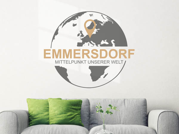 Wandtattoo Emmersdorf - Mittelpunkt unserer Welt mit Pin im Globus