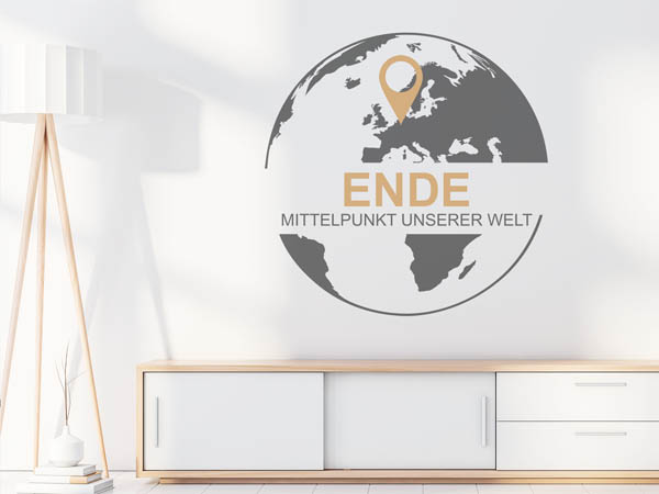 Wandtattoo Ende - Mittelpunkt unserer Welt mit Pin im Globus