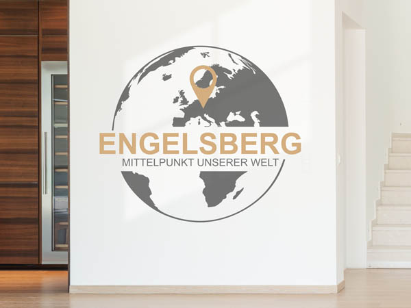 Wandtattoo Engelsberg - Mittelpunkt unserer Welt mit Pin im Globus