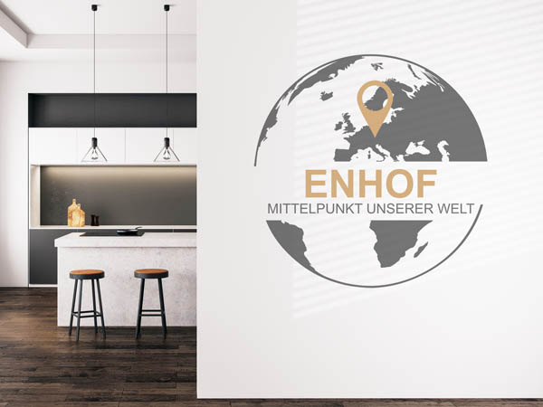 Wandtattoo Enhof - Mittelpunkt unserer Welt mit Pin im Globus