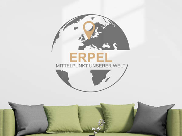 Wandtattoo Erpel - Mittelpunkt unserer Welt mit Pin im Globus