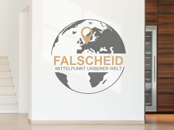 Wandtattoo Falscheid - Mittelpunkt unserer Welt mit Pin im Globus