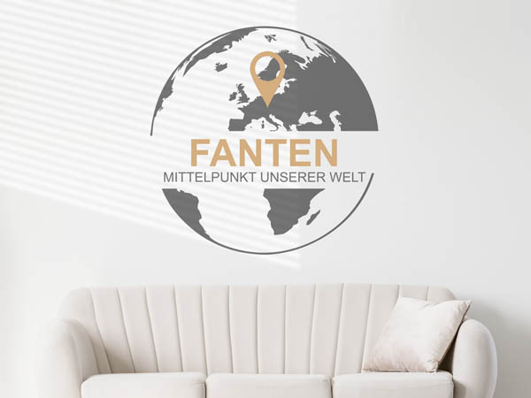 Wandtattoo Fanten - Mittelpunkt unserer Welt mit Pin im Globus