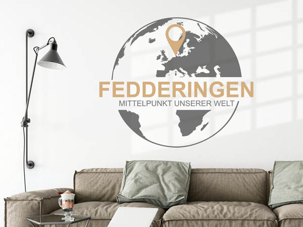 Wandtattoo Fedderingen - Mittelpunkt unserer Welt mit Pin im Globus