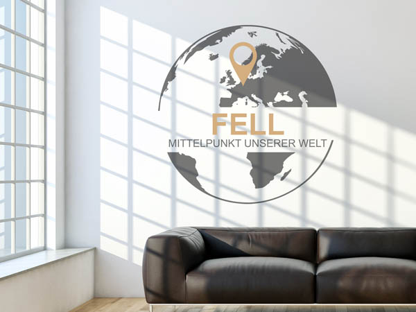 Wandtattoo Fell - Mittelpunkt unserer Welt mit Pin im Globus