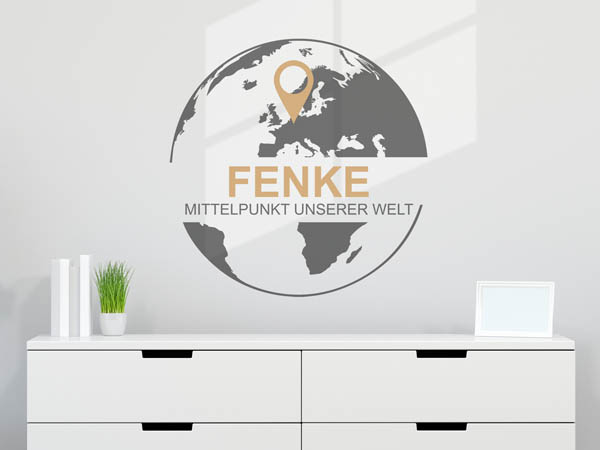 Wandtattoo Fenke - Mittelpunkt unserer Welt mit Pin im Globus