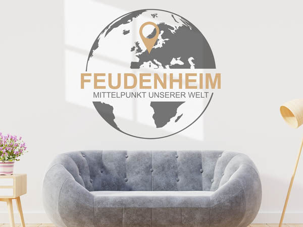 Wandtattoo Feudenheim - Mittelpunkt unserer Welt mit Pin im Globus