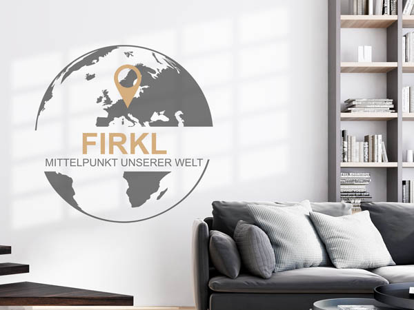 Wandtattoo Firkl - Mittelpunkt unserer Welt mit Pin im Globus