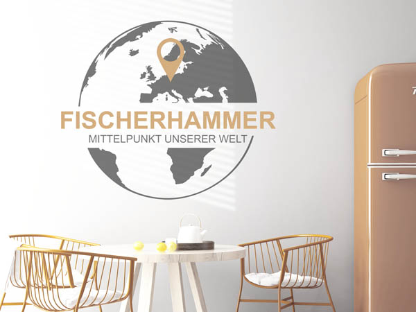 Wandtattoo Fischerhammer - Mittelpunkt unserer Welt mit Pin im Globus