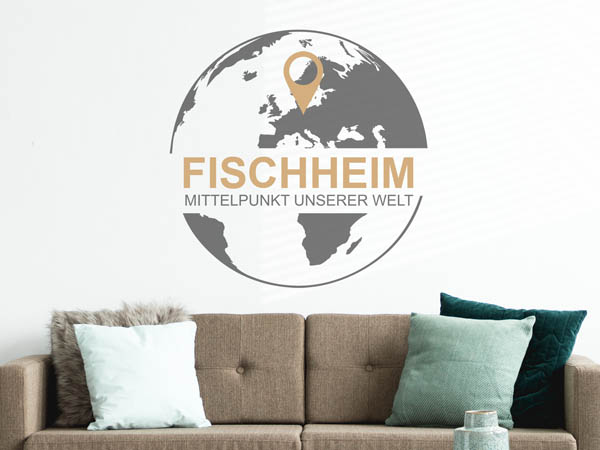 Wandtattoo Fischheim - Mittelpunkt unserer Welt mit Pin im Globus