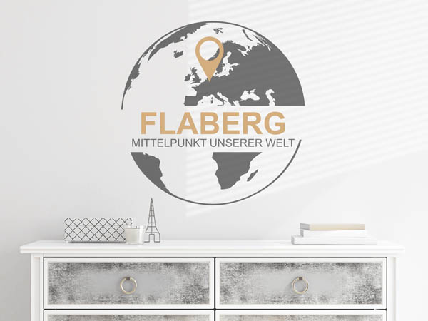 Wandtattoo Flaberg - Mittelpunkt unserer Welt mit Pin im Globus