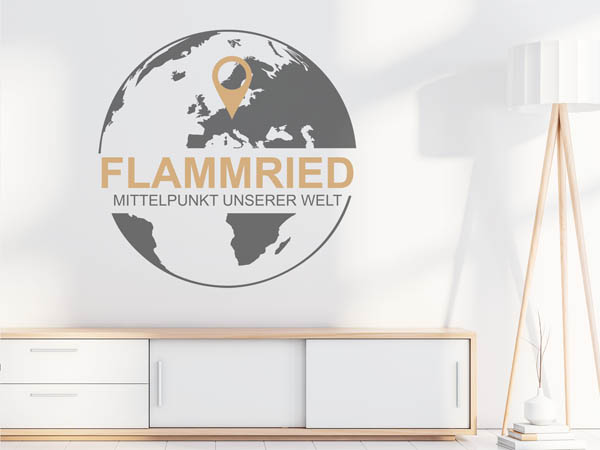 Wandtattoo Flammried - Mittelpunkt unserer Welt mit Pin im Globus