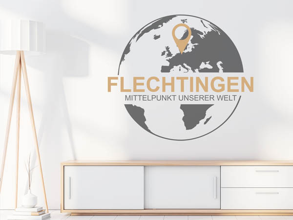 Wandtattoo Flechtingen - Mittelpunkt unserer Welt mit Pin im Globus