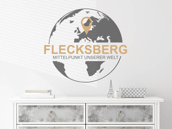 Wandtattoo Flecksberg - Mittelpunkt unserer Welt mit Pin im Globus