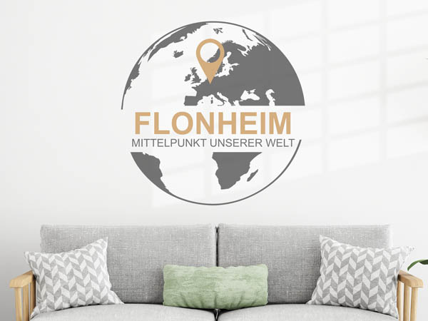 Wandtattoo Flonheim - Mittelpunkt unserer Welt mit Pin im Globus