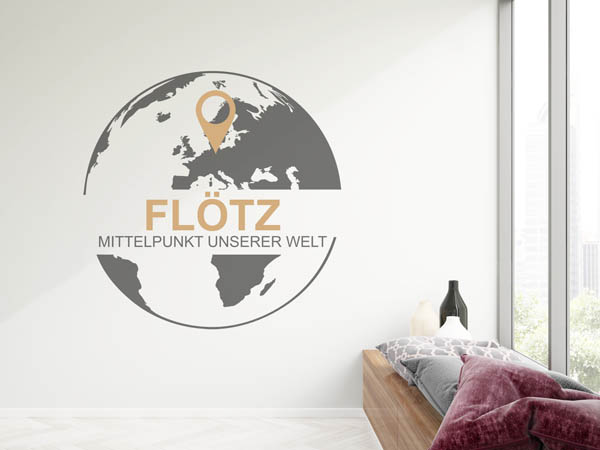 Wandtattoo Flötz - Mittelpunkt unserer Welt mit Pin im Globus