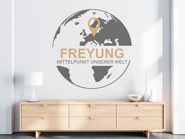 Wandtattoo Freyung - Mittelpunkt unserer Welt mit Pin im Globus