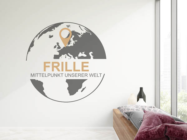 Wandtattoo Frille - Mittelpunkt unserer Welt mit Pin im Globus
