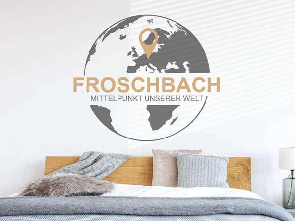 Wandtattoo Froschbach - Mittelpunkt unserer Welt mit Pin im Globus