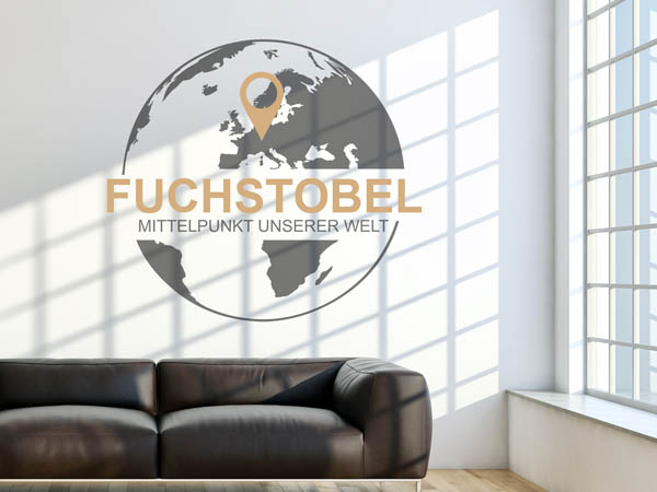 Wandtattoo Fuchstobel - Mittelpunkt unserer Welt mit Pin im Globus