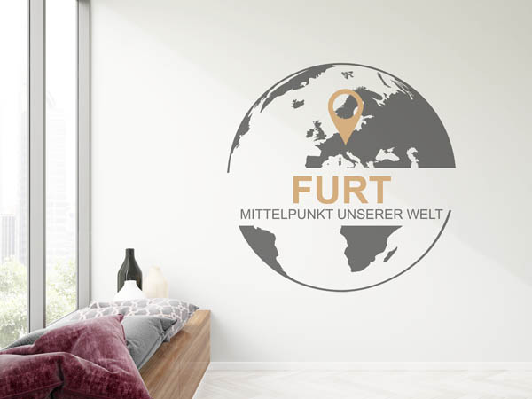 Wandtattoo Furt - Mittelpunkt unserer Welt mit Pin im Globus
