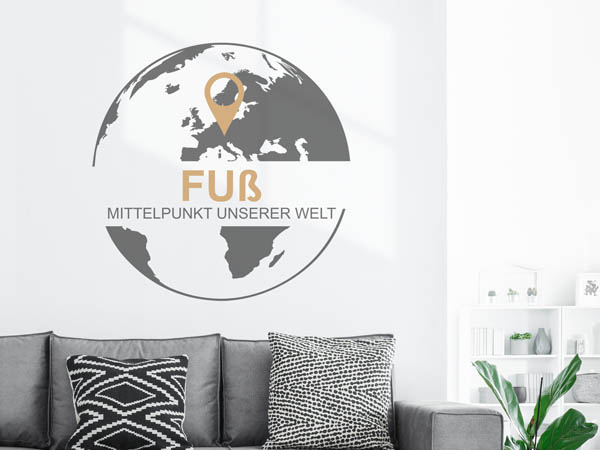 Wandtattoo Fuß - Mittelpunkt unserer Welt mit Pin im Globus