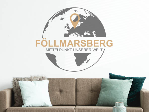Wandtattoo Föllmarsberg - Mittelpunkt unserer Welt mit Pin im Globus