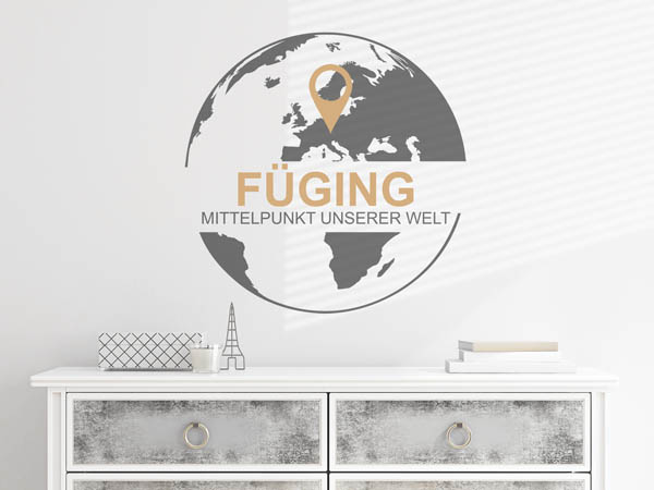 Wandtattoo Füging - Mittelpunkt unserer Welt mit Pin im Globus