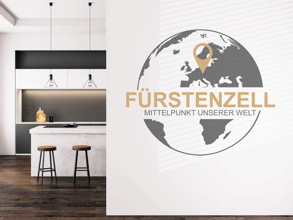 Wandtattoo Fürstenzell - Mittelpunkt unserer Welt mit Pin im Globus