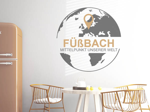 Wandtattoo Füßbach - Mittelpunkt unserer Welt mit Pin im Globus