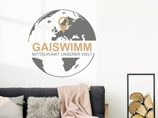 Wandtattoo Gaiswimm - Mittelpunkt unserer Welt mit Pin im Globus