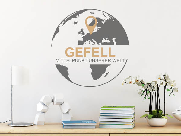 Wandtattoo Gefell - Mittelpunkt unserer Welt mit Pin im Globus