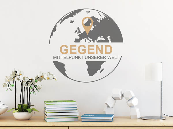 Wandtattoo Gegend - Mittelpunkt unserer Welt mit Pin im Globus