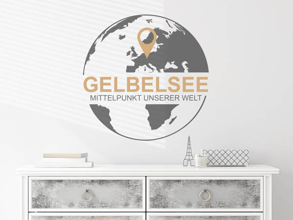Wandtattoo Gelbelsee - Mittelpunkt unserer Welt mit Pin im Globus