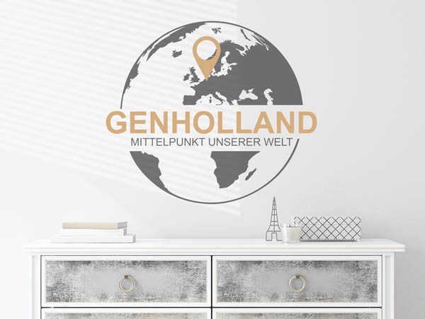 Wandtattoo Genholland - Mittelpunkt unserer Welt mit Pin im Globus