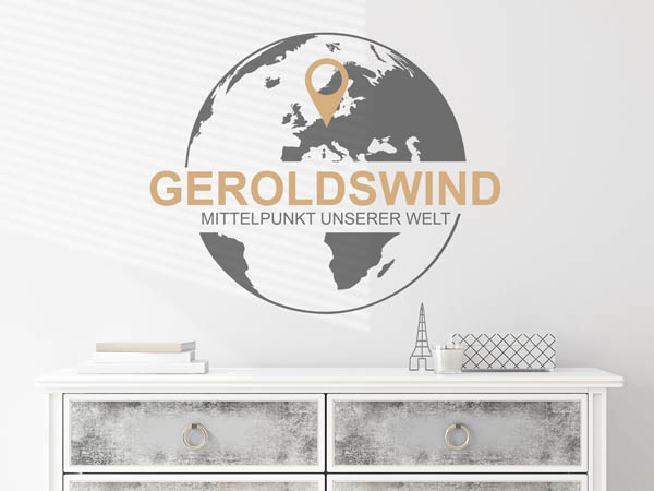 Wandtattoo Geroldswind - Mittelpunkt unserer Welt mit Pin im Globus