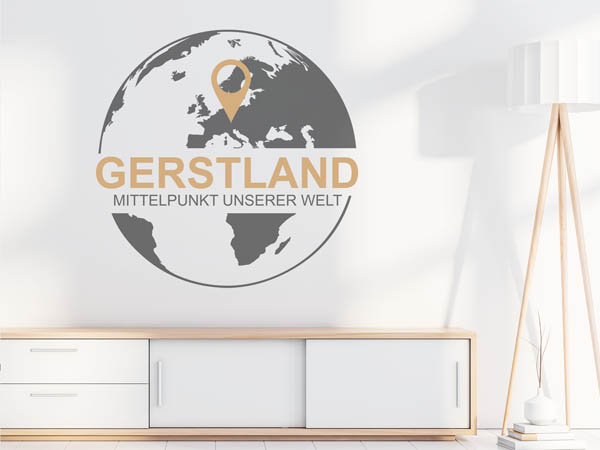Wandtattoo Gerstland - Mittelpunkt unserer Welt mit Pin im Globus