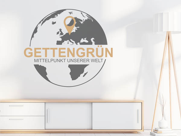 Wandtattoo Gettengrün - Mittelpunkt unserer Welt mit Pin im Globus