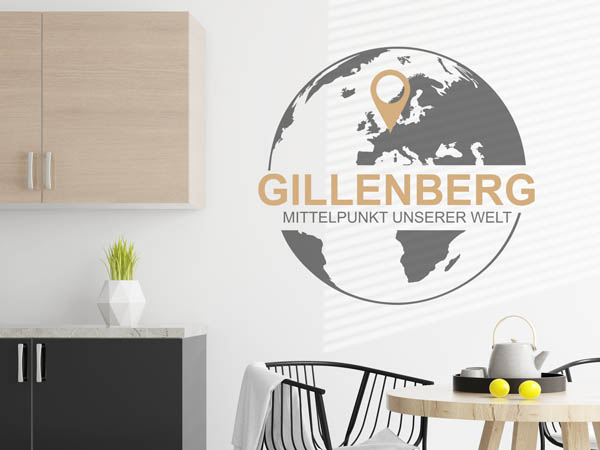 Wandtattoo Gillenberg - Mittelpunkt unserer Welt mit Pin im Globus