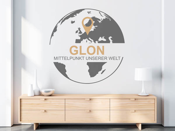 Wandtattoo Glon - Mittelpunkt unserer Welt mit Pin im Globus