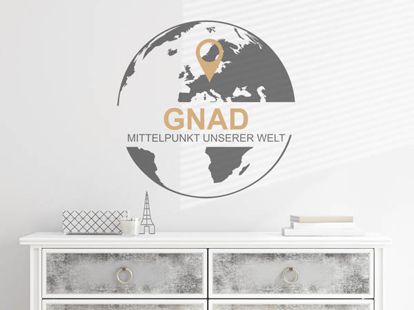 Wandtattoo Gnad - Mittelpunkt unserer Welt mit Pin im Globus